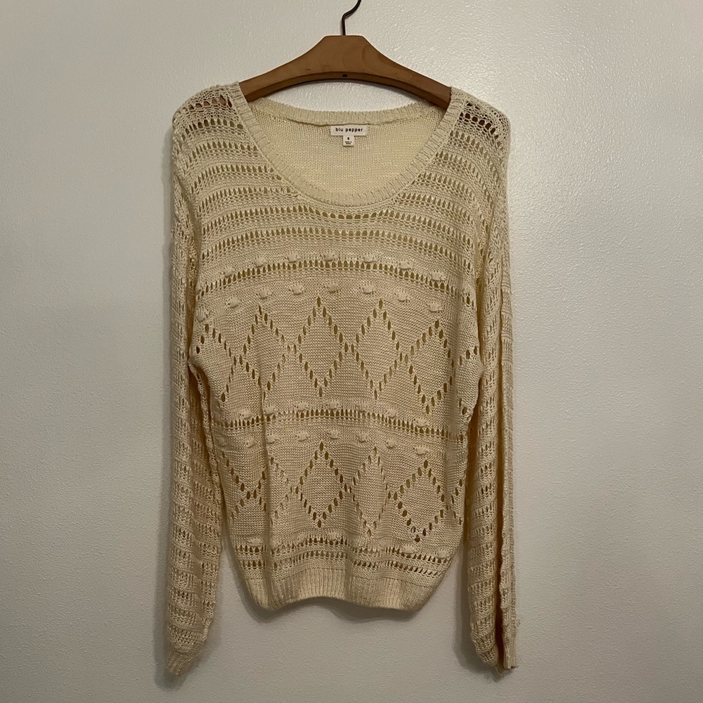 Blue Pepper Cream Knit Low Neck Sweater